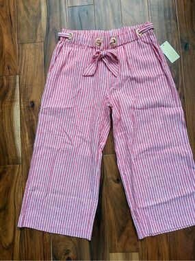 Michael Kors Womens Red and White Striped Pants with Tie Waist; new with tags